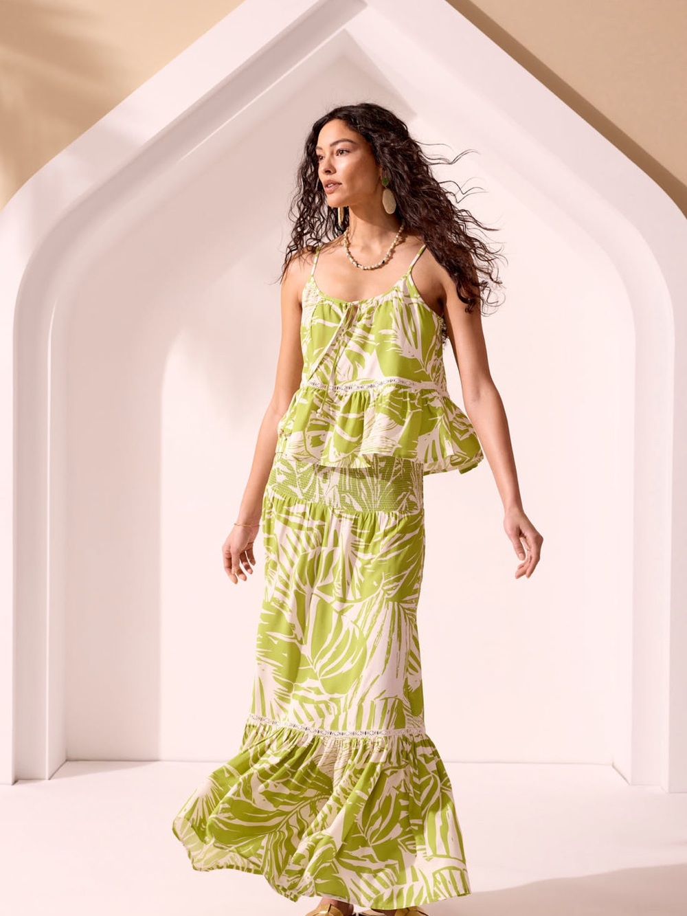 NWT- XIX PALMS X TRIBAL Green Palm Print KEY LARGO EYELET 2 Piece Set Size Small